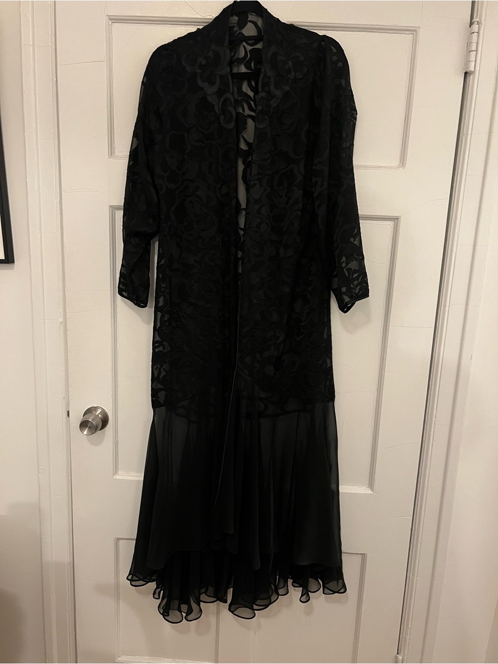 Elegant Black Sheer Floral Lace Duster or Robe